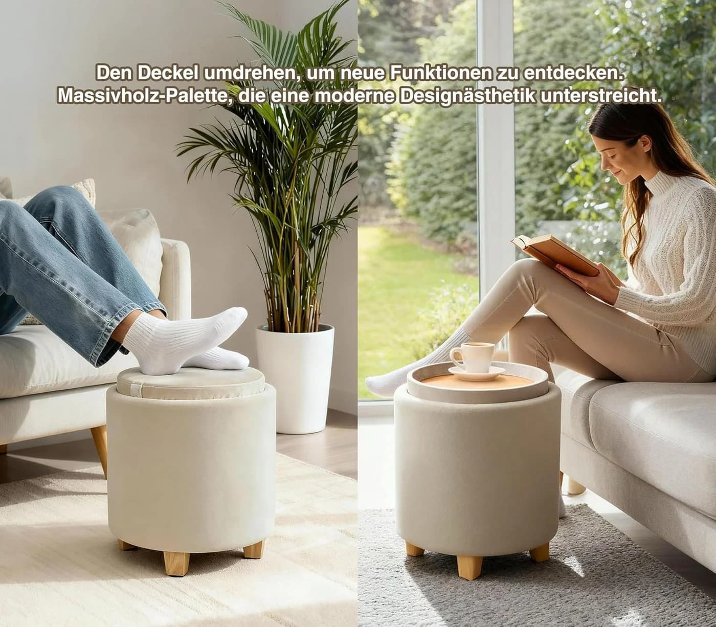 Zedelmaier Sitzhocker mit Stauraum Beige Samt - Bild 5