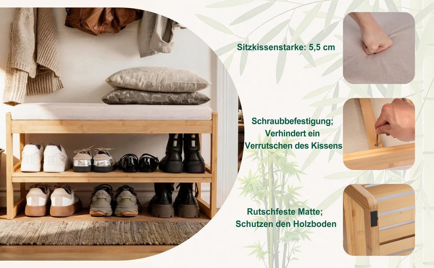 Zedelmaier Schuhbank mit Sitzbank Bambus