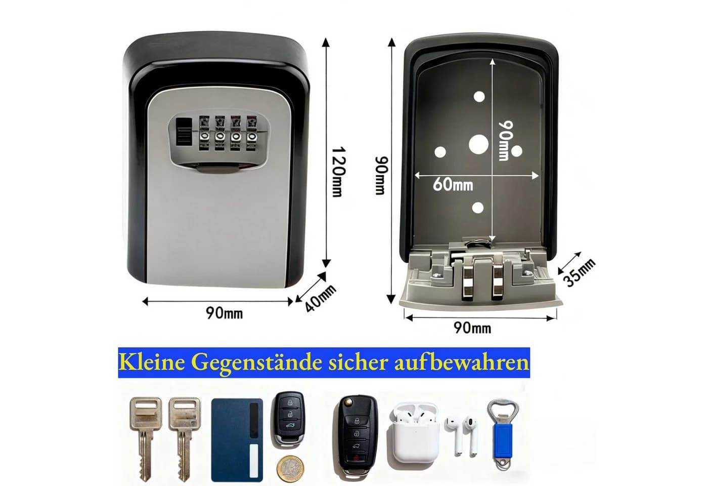 Zedelmaier Schlüsselkasten Wandmontage mit Zahlenschloss Silber/Schwarz