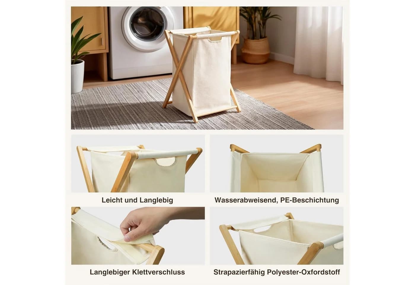 Zedelmaier Wäschekorb Bambus mit Fächern Wäschesortierer Beige - Bild 4
