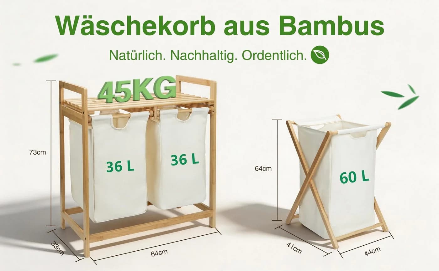 Zedelmaier Wäschekorb Bambus mit Fächern Beige