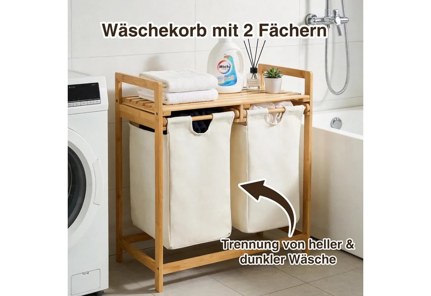 Zedelmaier Wäschekorb Bambus mit Fächern Beige - Bild 3