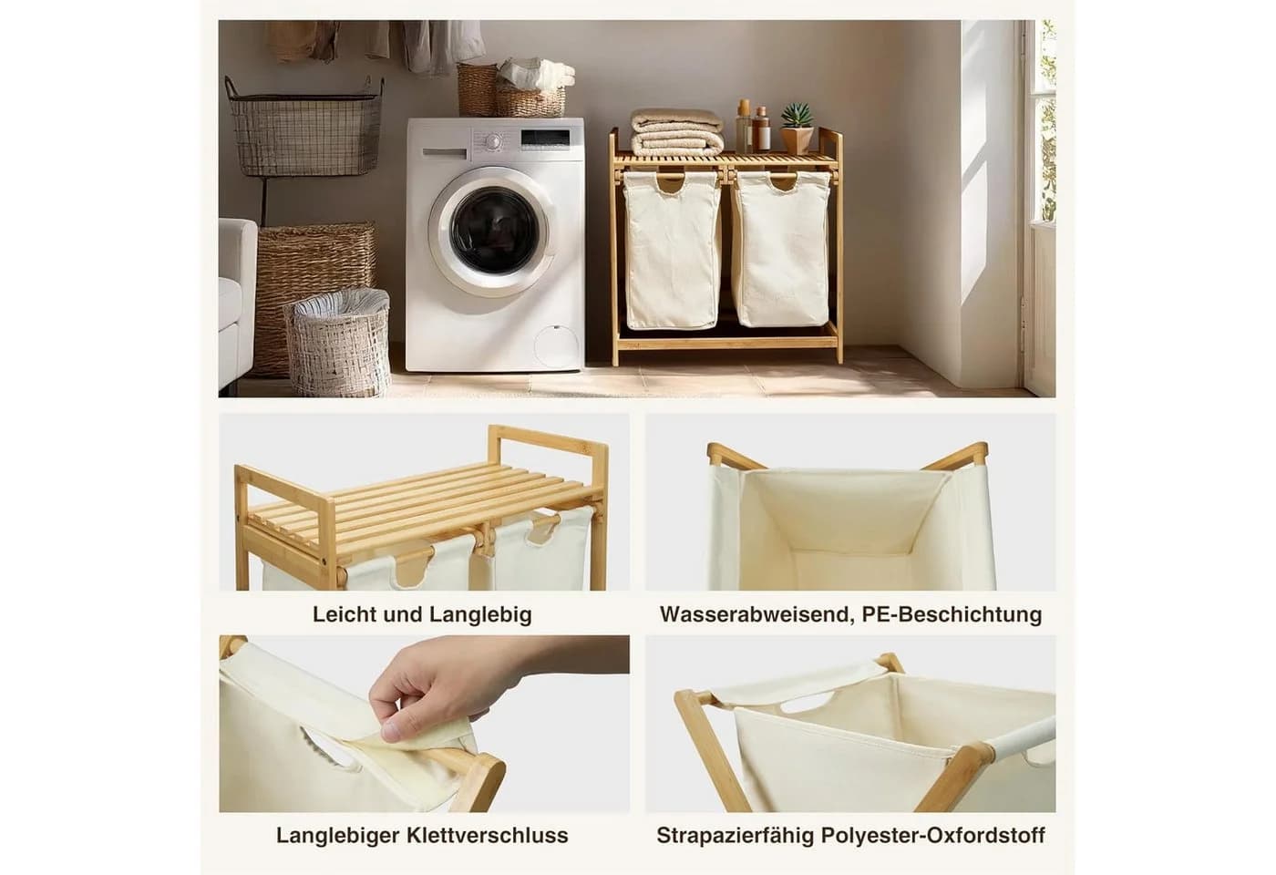 Zedelmaier Wäschekorb Bambus mit Fächern Beige - Bild 4