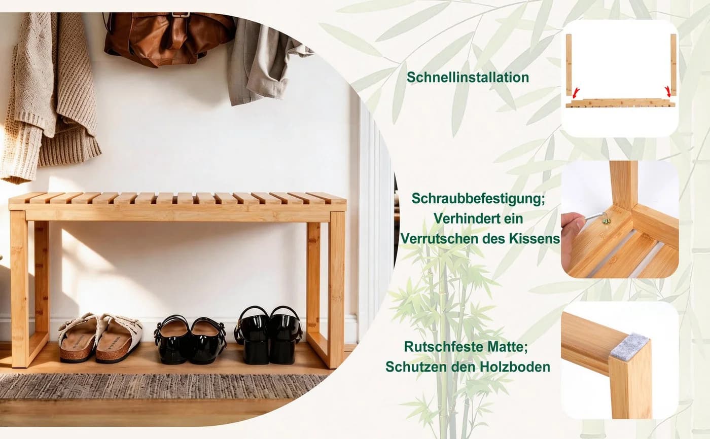 Zedelmaier Schuhbank mit Sitzbank und Polster - Bambus - Bild 3