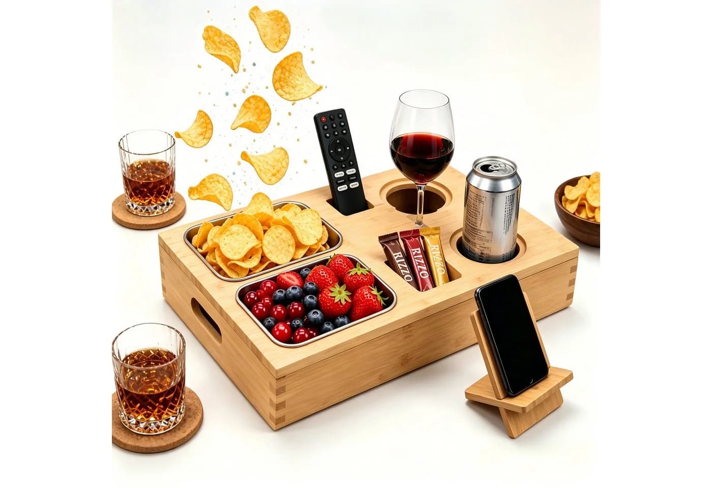 Zedelmaier Bambus Servierplatte Snackbox mit Edelstahlschalen - Bild 2