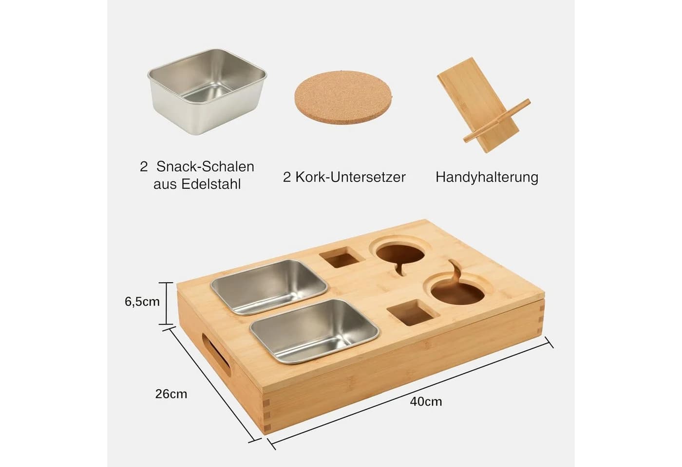 Zedelmaier Bambus Servierplatte Snackbox mit Edelstahlschalen - Bild 3