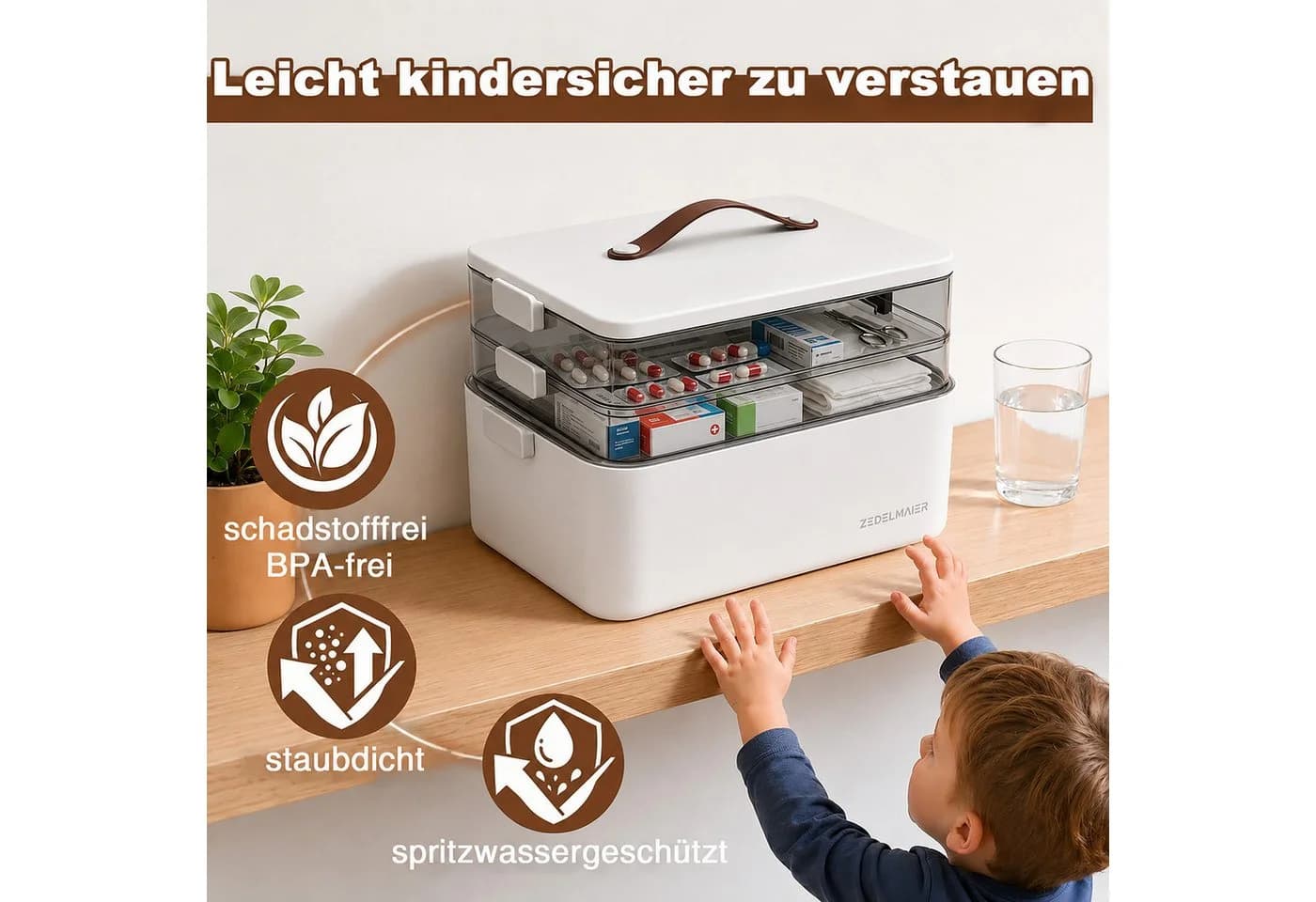 Zedelmaier Medizinbox 3-stöckig Weiß mit Klickverschluss - Bild 4