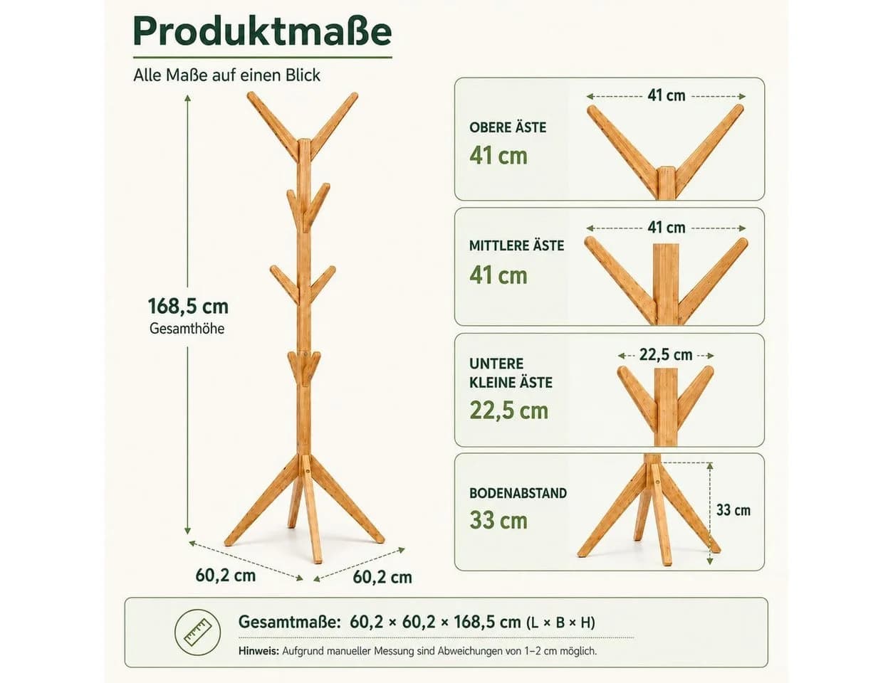 Zedelmaier Kleiderständer Bambus Baumform 8 Haken Freistehend Beige