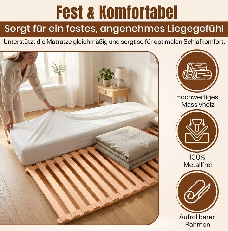 Rollrost massiv metallfrei Lindenholz knarzfrei geborgenschlafen - Bild 5