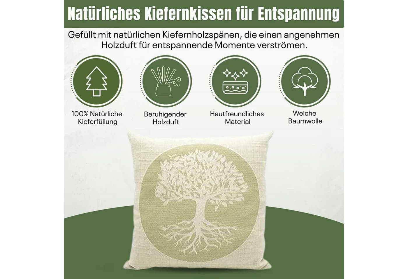 Zirbenkissen Lebensbaum – Dekokissen mit Zirbenspänen – Bio Baumwolle