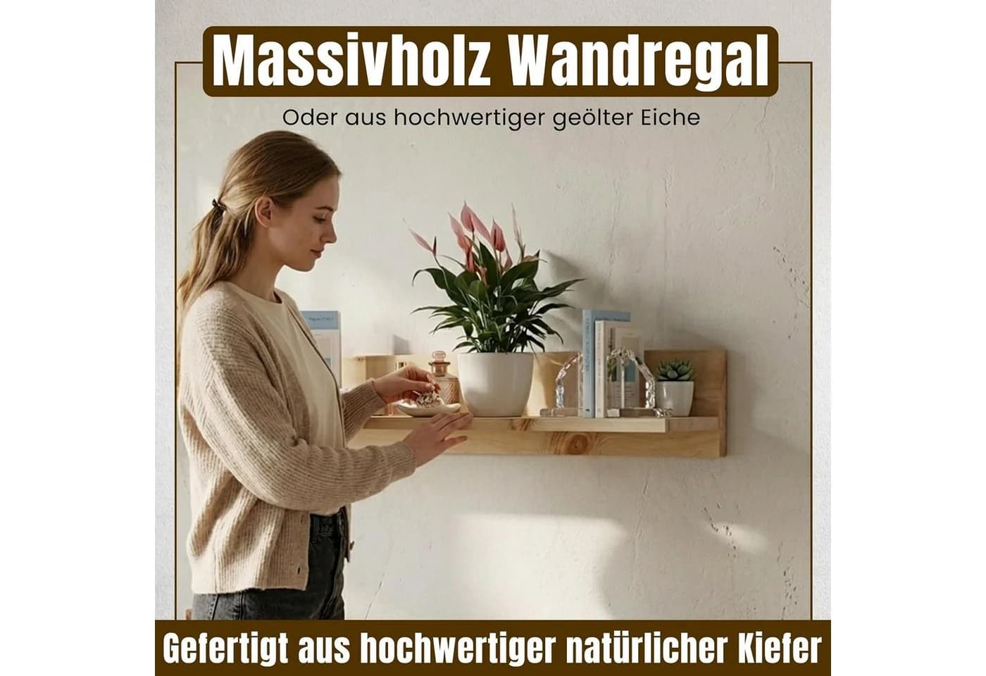 geborgenschlafen Wandregal Zirbenholz 140 cm Naturbelassen Massivholz - Bild 3