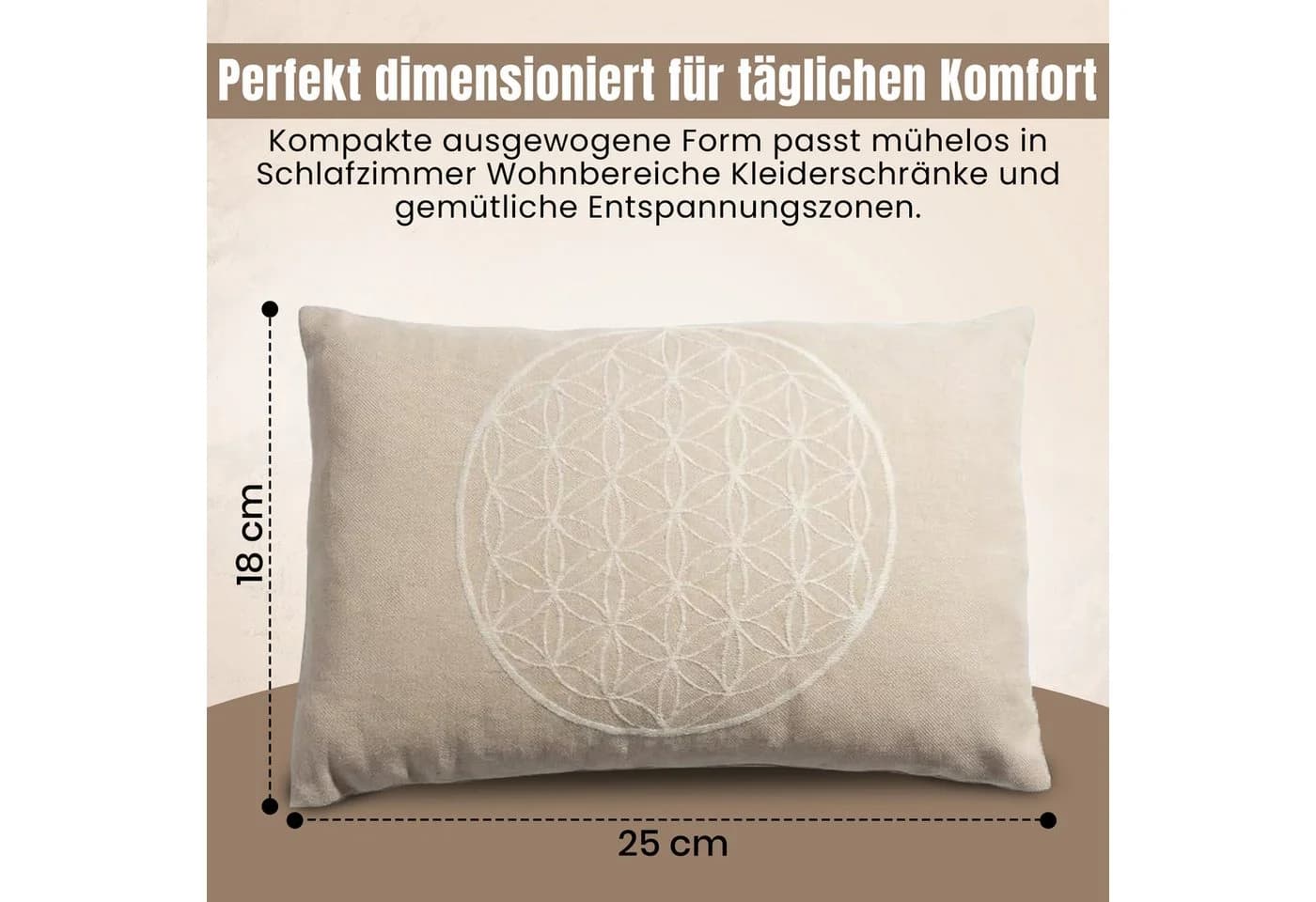 geborgenschlafen Zirbenkissen Blume des Lebens – Dekokissen mit Zirbenspänen