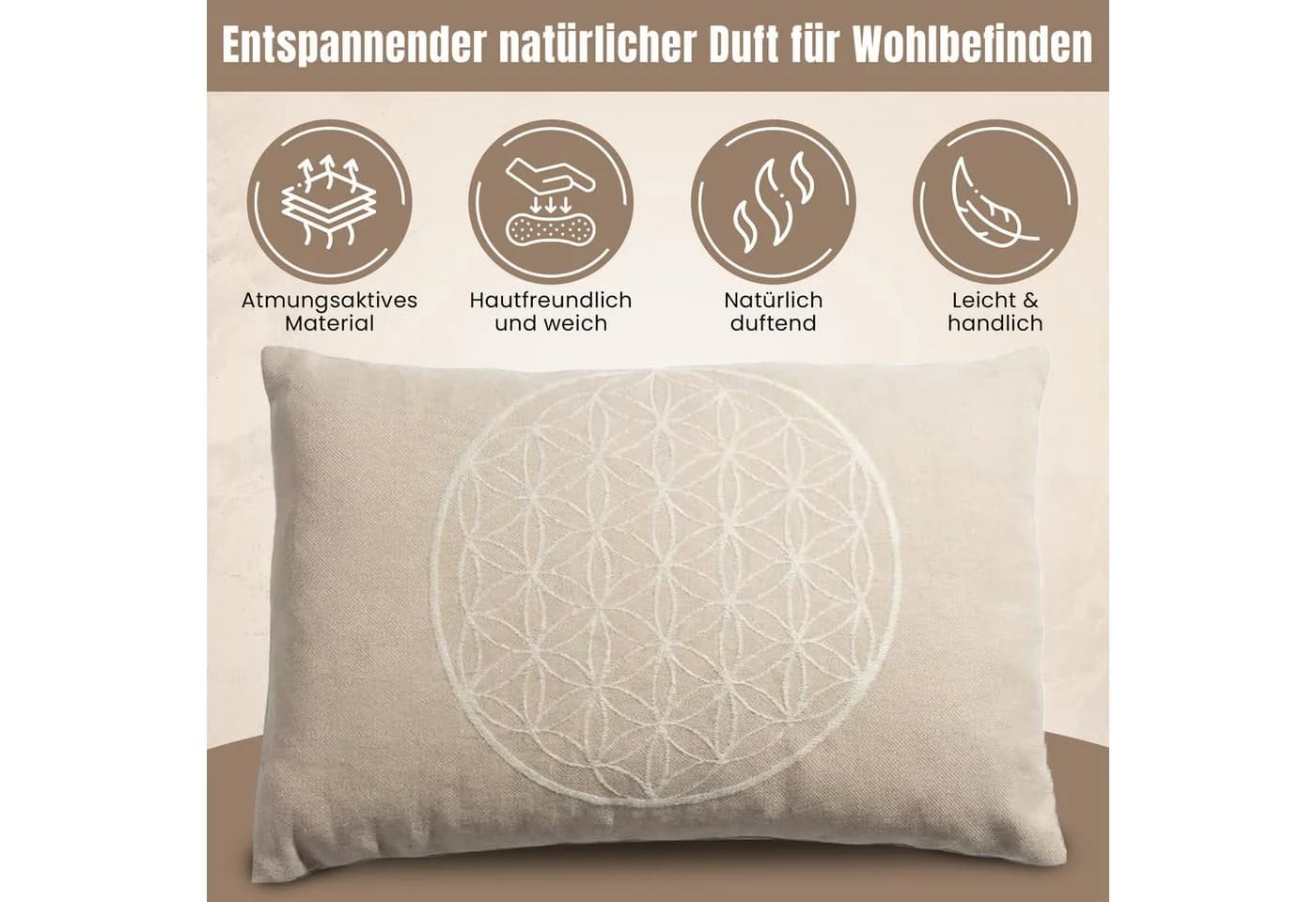 geborgenschlafen Zirbenkissen Blume des Lebens – Dekokissen mit Zirbenspänen - Bild 5