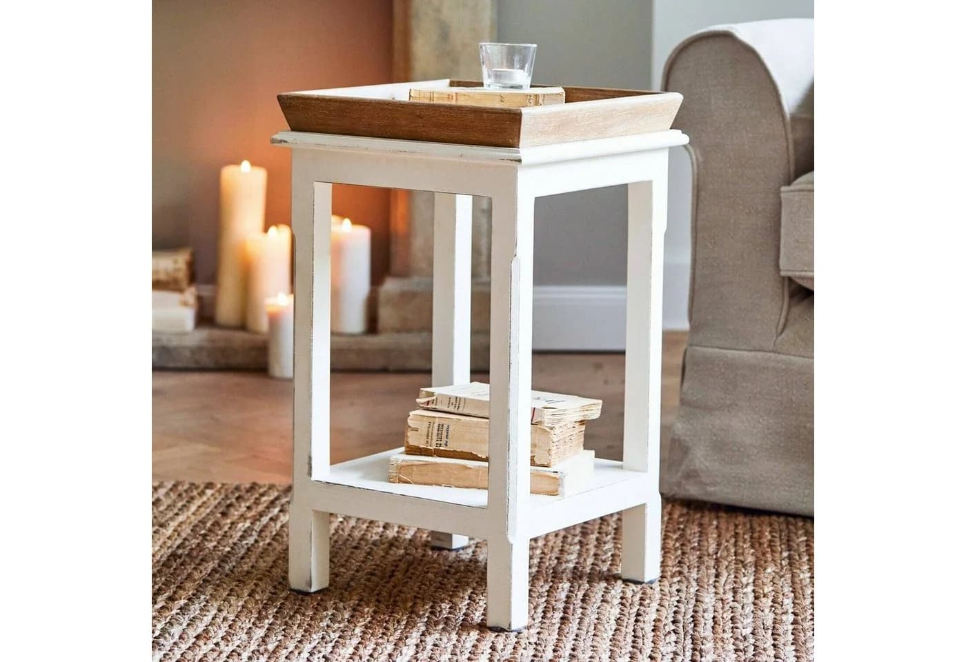 Mirabeau Beistelltisch Vieille weiß/braun mit abnehmbarem Tablett