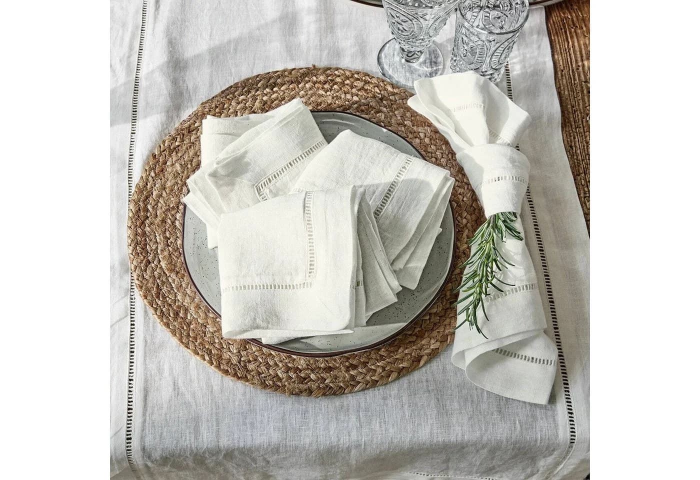 Mirabeau Stoffserviette 4er Set weiß Hohlsaumstickerei Leinen