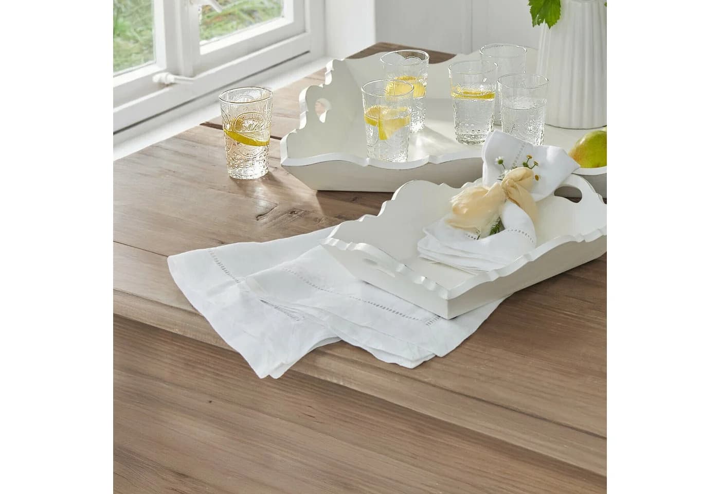 Mirabeau Stoffserviette 4er Set weiß Hohlsaumstickerei Leinen - Bild 3