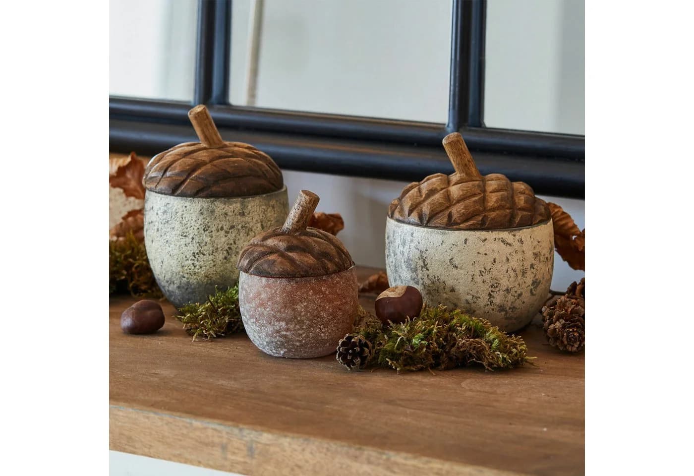 Mirabeau Dekoobjekt Eichel 3er Set Glas Mangoholz braun/grau