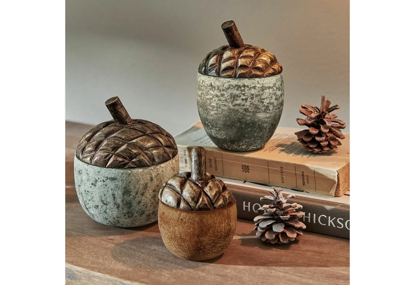 Mirabeau Dekoobjekt Eichel 3er Set Glas Mangoholz braun/grau - Bild 3