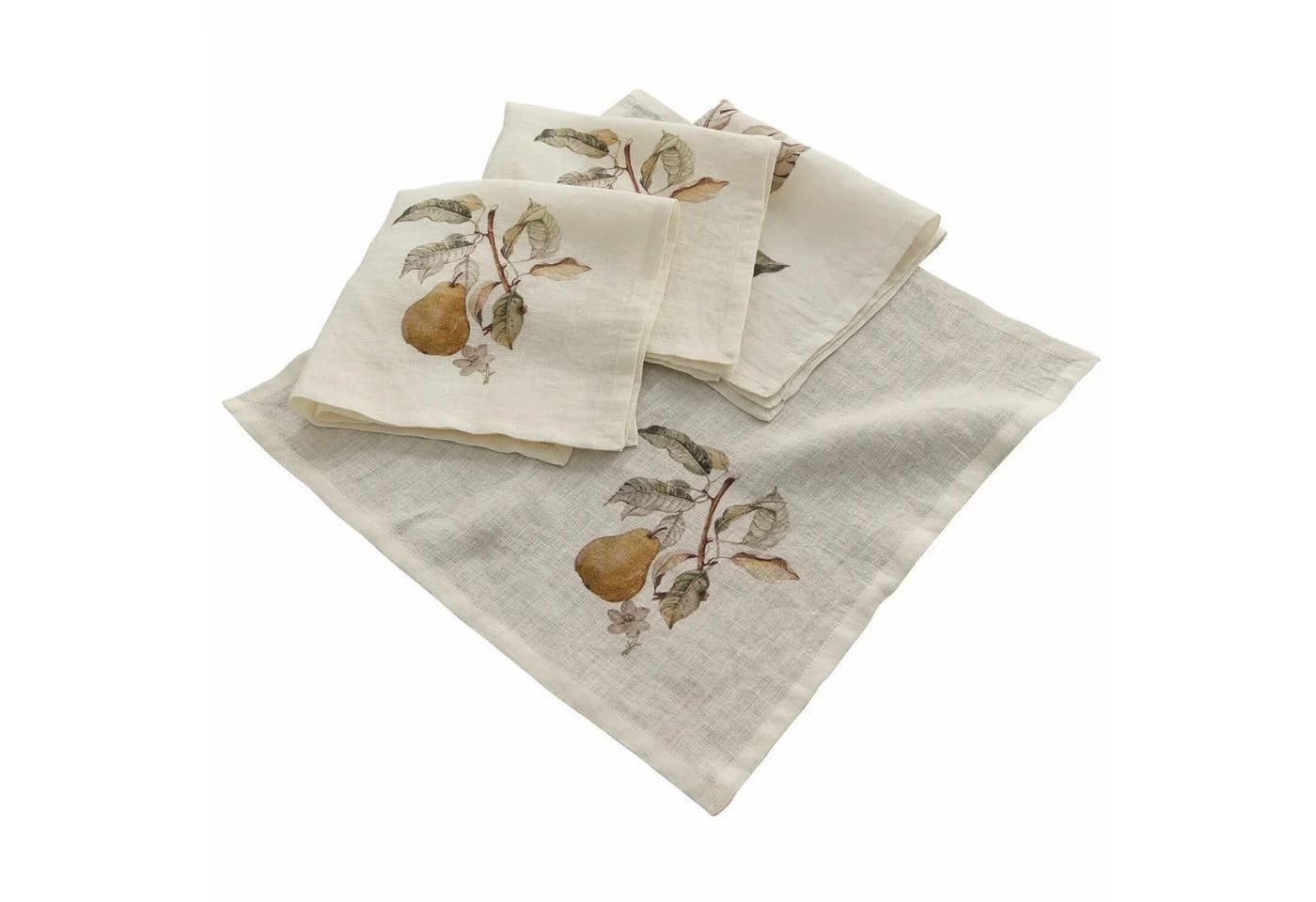 Mirabeau Stoffserviette 4er Set Tupisa Offwhite Leinen Birnen-Print - Bild 2
