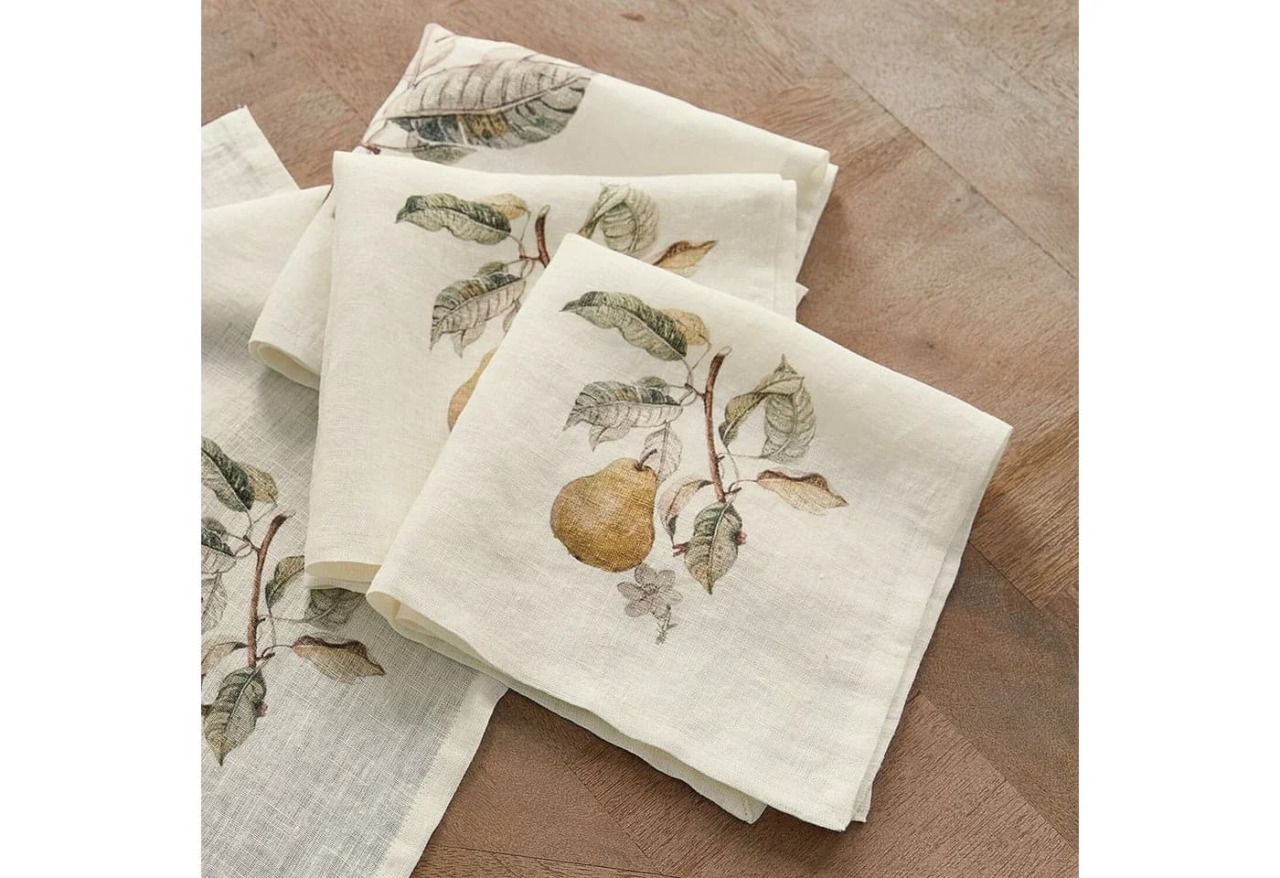 Mirabeau Stoffserviette 4er Set Tupisa Offwhite Leinen Birnen-Print - Bild 3