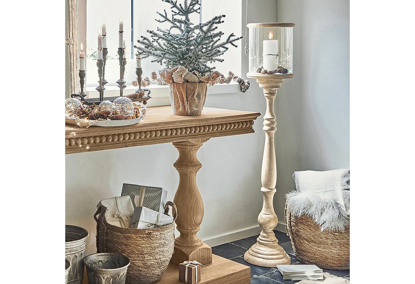 Mirabeau Windlicht Kerzenständer Passion antikbeige Mangoholz Glas - Bild 4