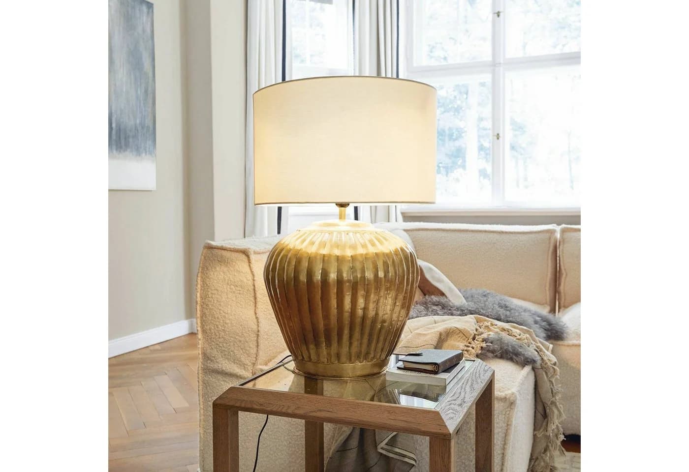 Mirabeau Tischleuchte Fauville Gold/Creme Messing