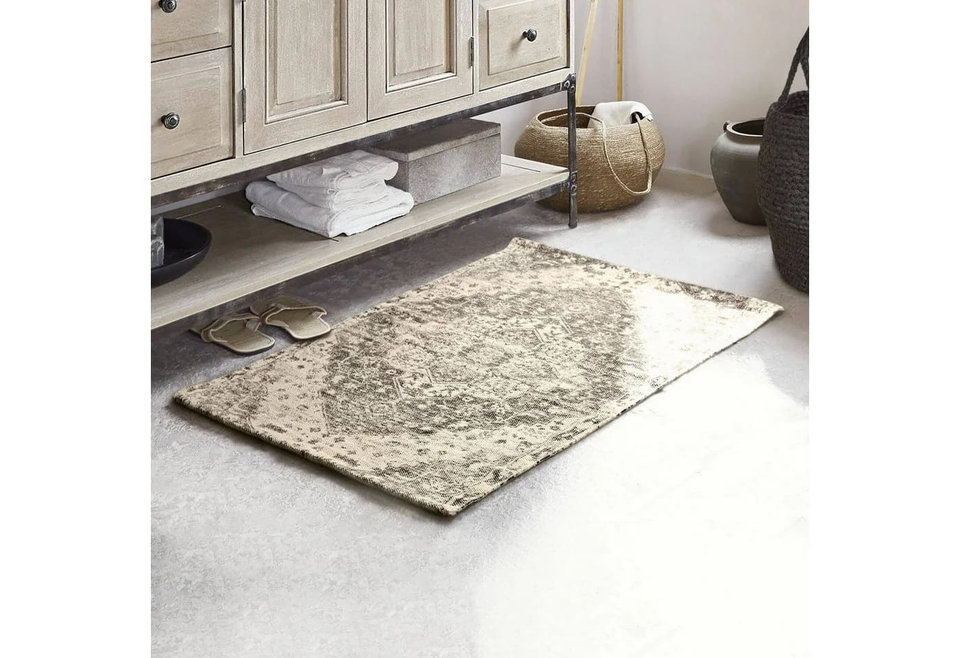 Mirabeau Badematte Davis Grau Orientalisch Vintage 100% Baumwolle