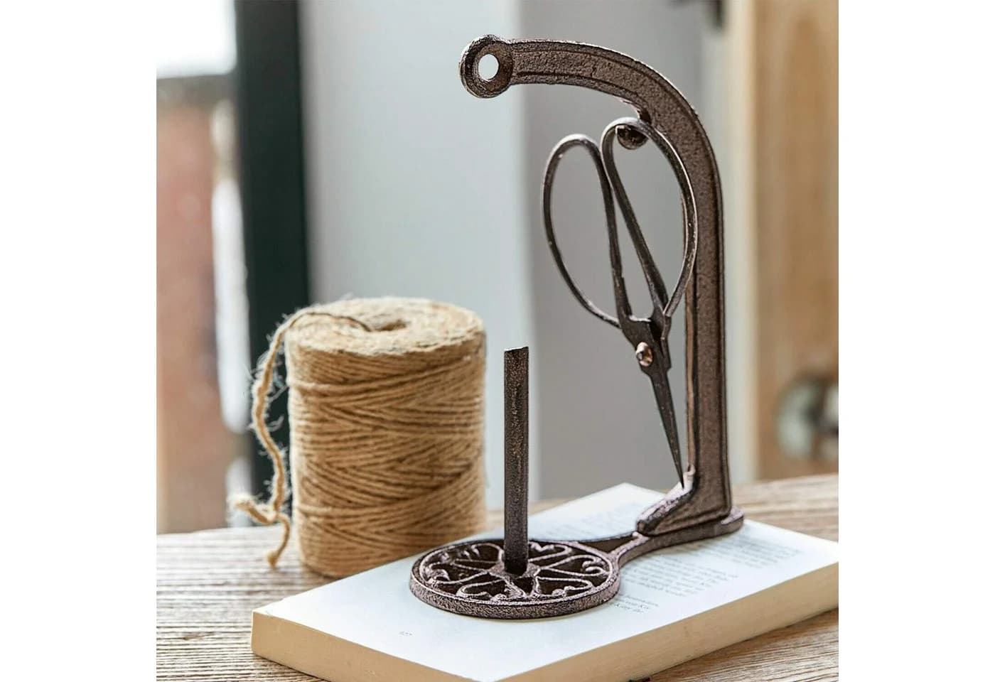 Mirabeau Gartenfigur Schnurhalter mit Schere, Braun, Jute & Antik-Finish - Bild 3
