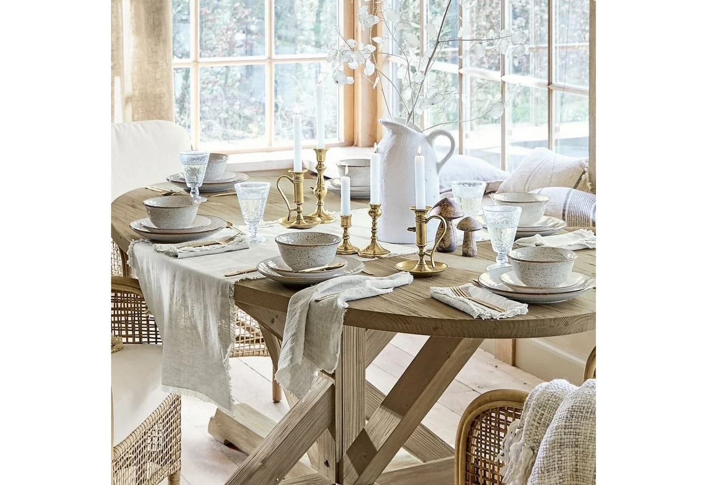 Mirabeau Tischläufer Topsfield Leinen Beige Fransen - Bild 3