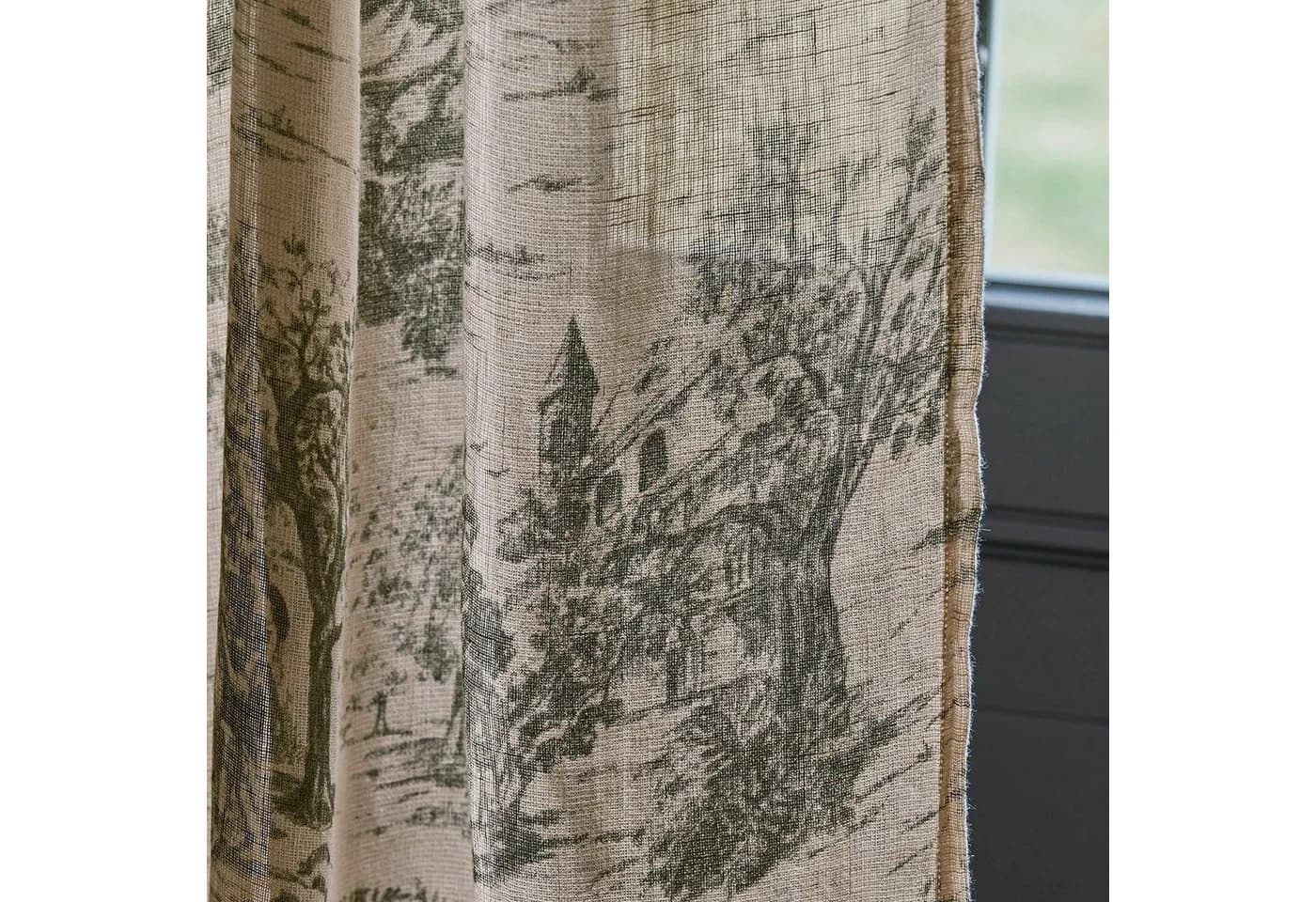 Mirabeau Vorhang Gardine Dedwen grau/leinen mit Toile-de-Jouy-Motiven - Bild 4