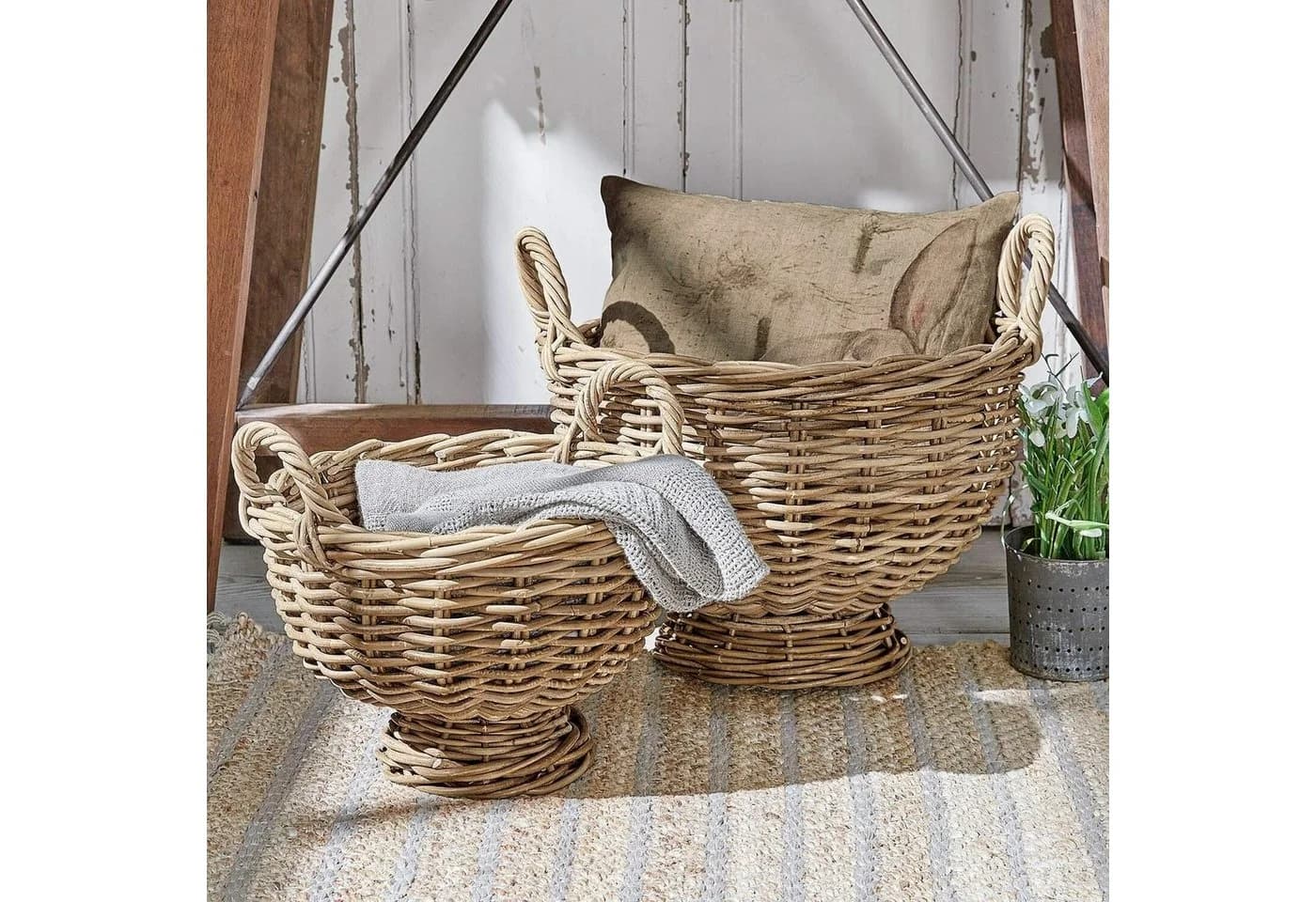 Mirabeau Dekokorb 2er Set Braun Handgeflochten Rattan Landhaus - Bild 3