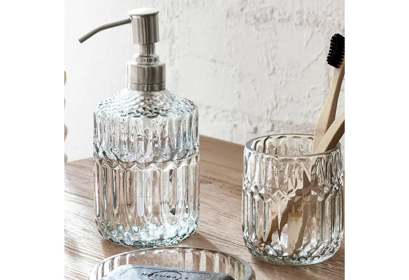 Mirabeau Bad-Set Denney Glas klar/silber mit Seifenspender, Schale & Becher - Bild 4