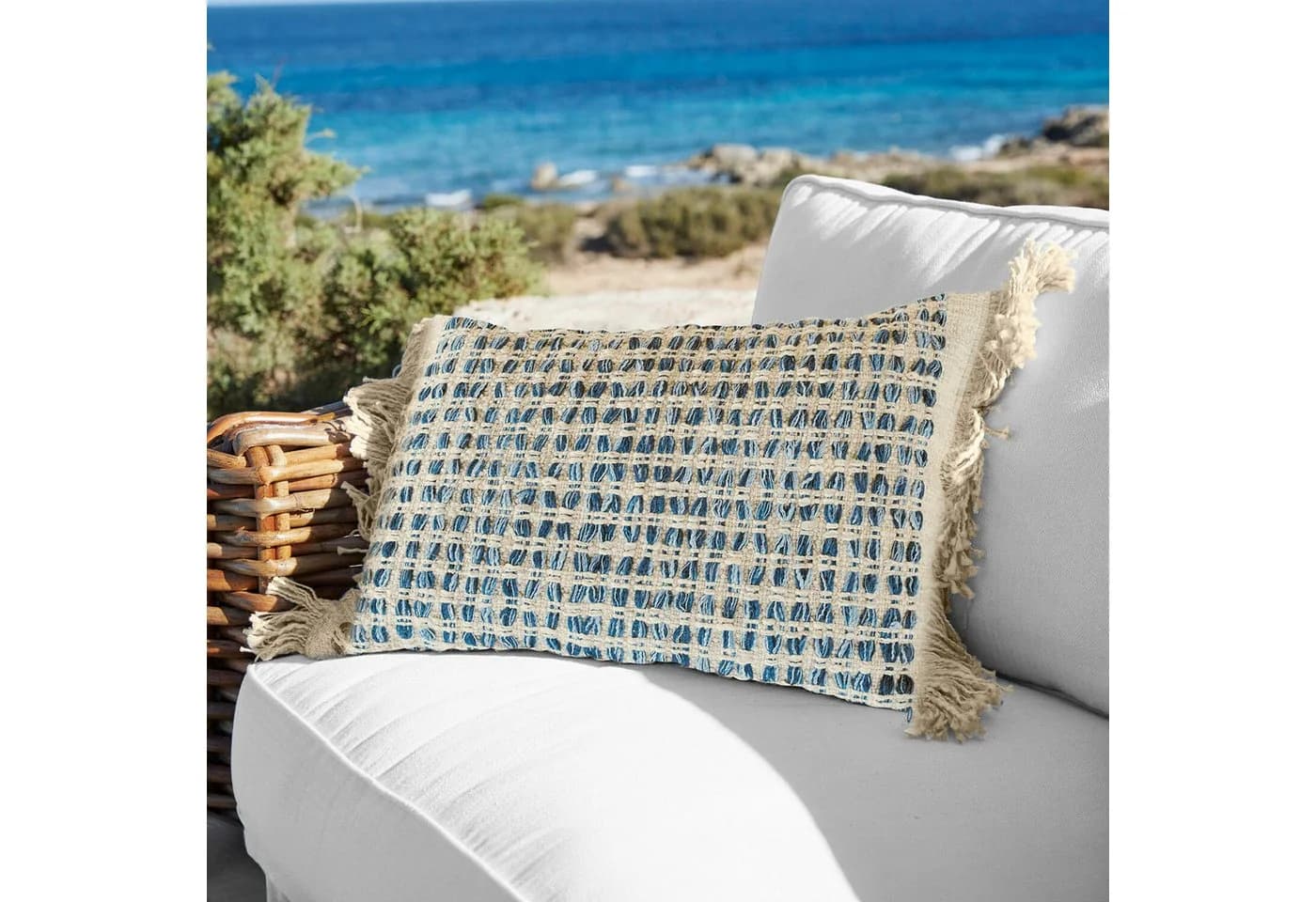 Mirabeau Kissenhülle Monrovie blau/beige mit Gittermuster - Bild 3