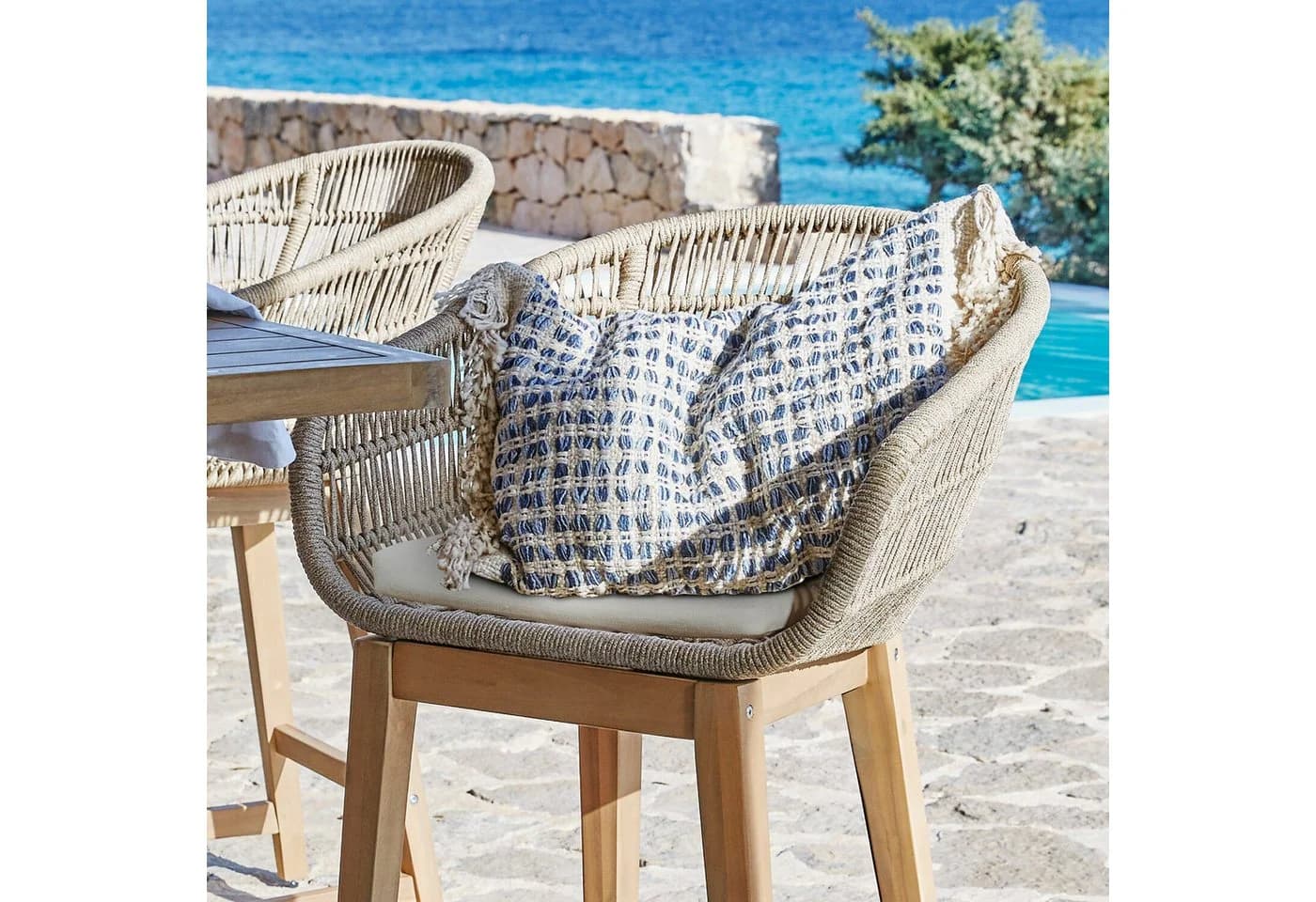 Mirabeau Kissenhülle Monrovie blau/beige mit Gittermuster - Bild 4