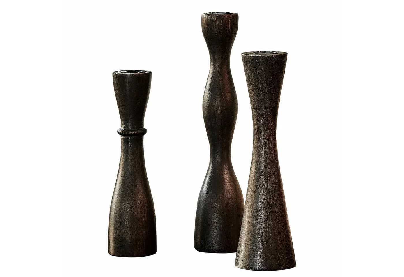 Mirabeau Kerzenständer 3er Set Méléandre schwarz Mangoholz