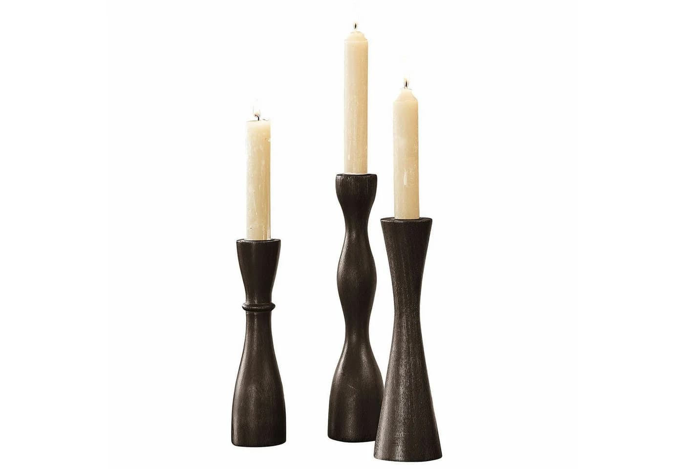 Mirabeau Kerzenständer 3er Set Méléandre schwarz Mangoholz - Bild 2