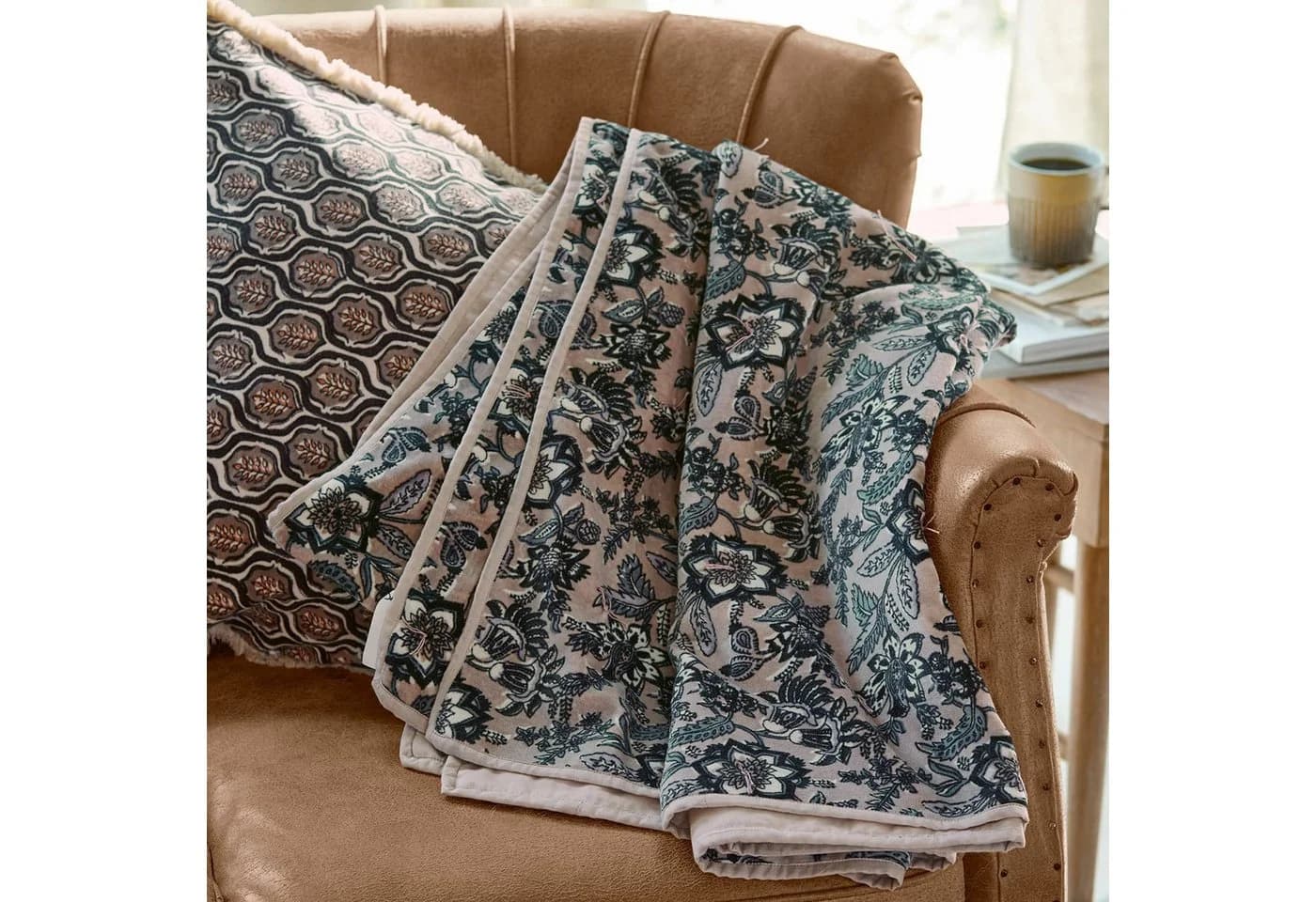 Mirabeau Tagesdecke Plaid Elarion Altrosa/Blau