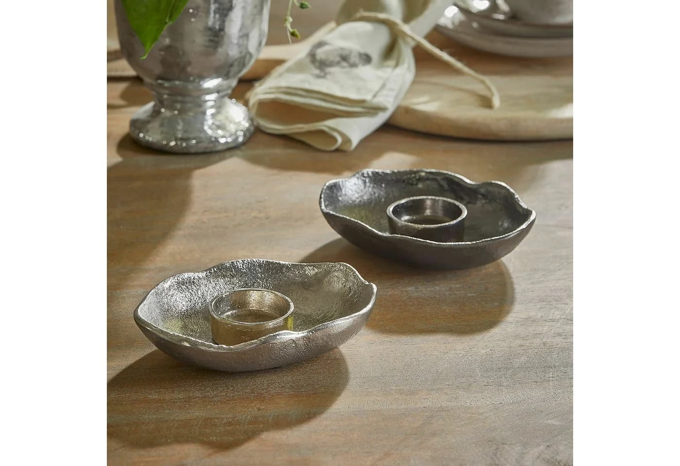 Mirabeau Kerzenständer 2er Set Quilvano Silber Schwarz Aluguss - Bild 4