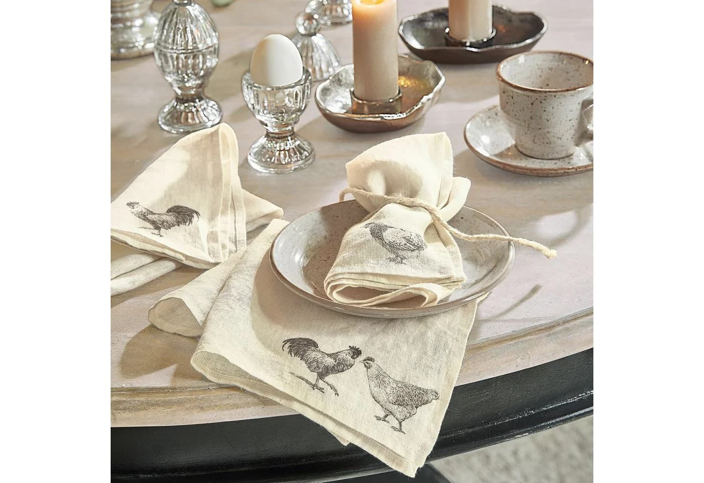 Mirabeau Stoffserviette 4er Set Walorine Leinen Hühner-Motiv Creme - Bild 4
