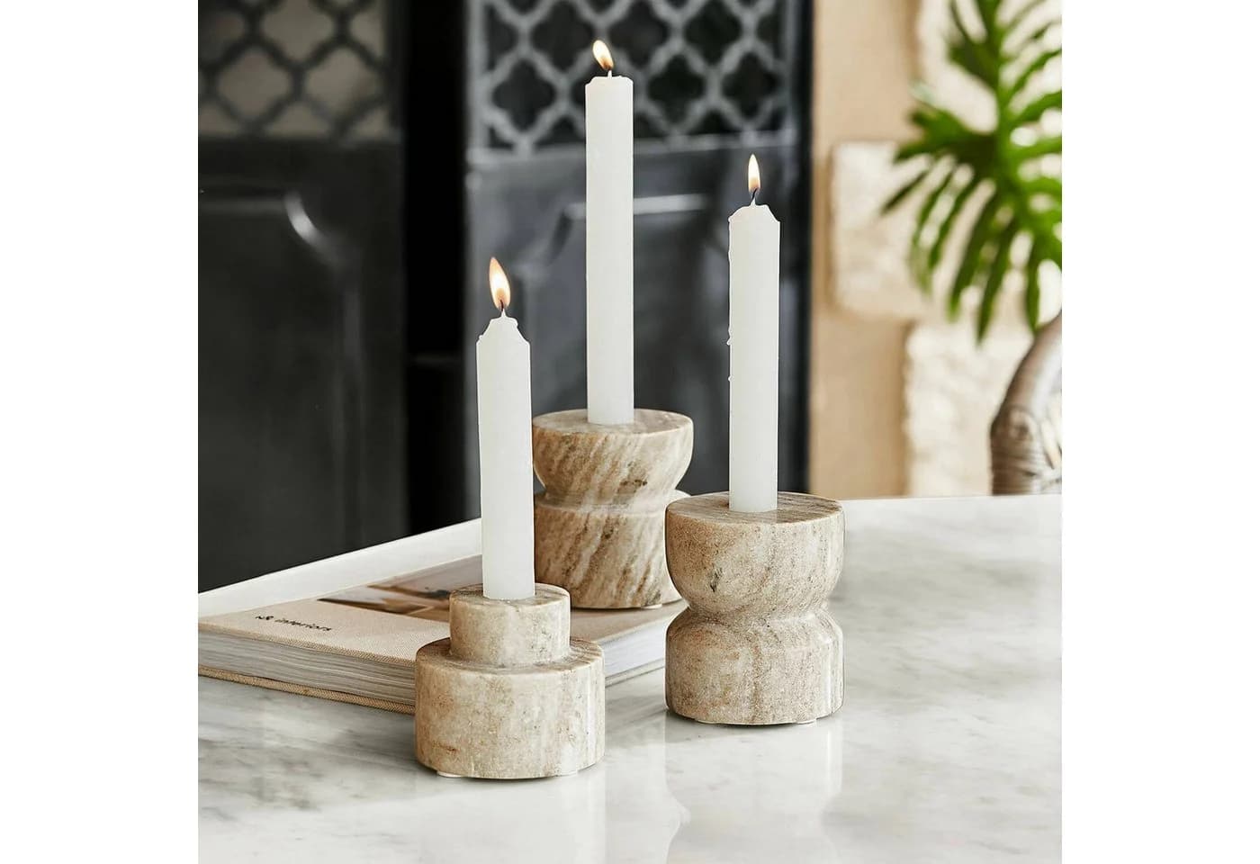 Mirabeau Kerzenständer 3er Set Ulxeno beige Marmor - Bild 3