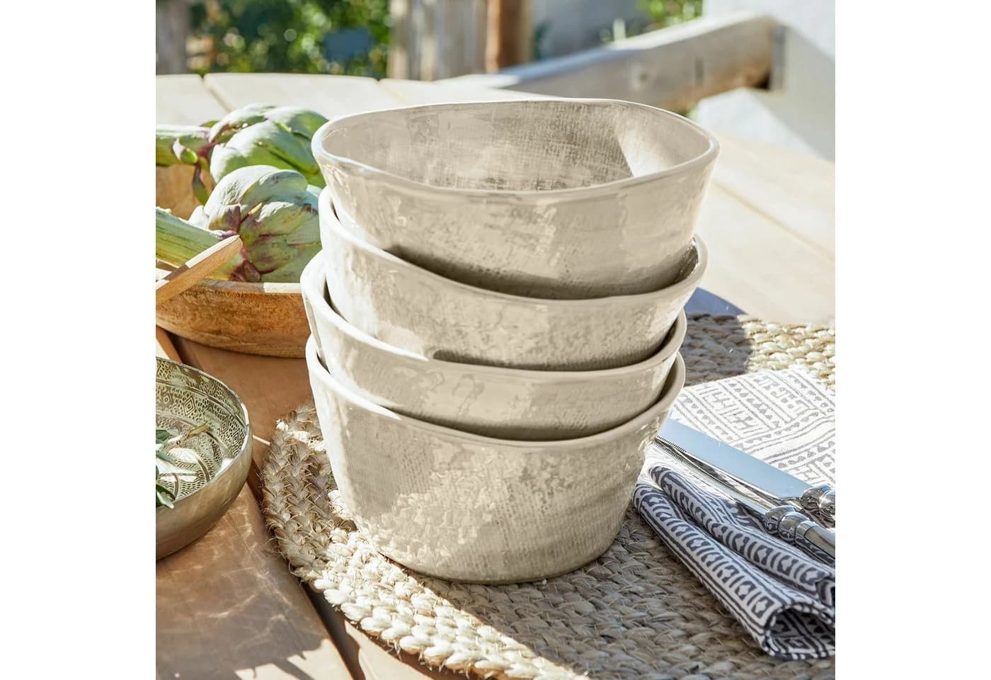 Mirabeau Steinzeug Schüssel 4er Set Luganville Beige