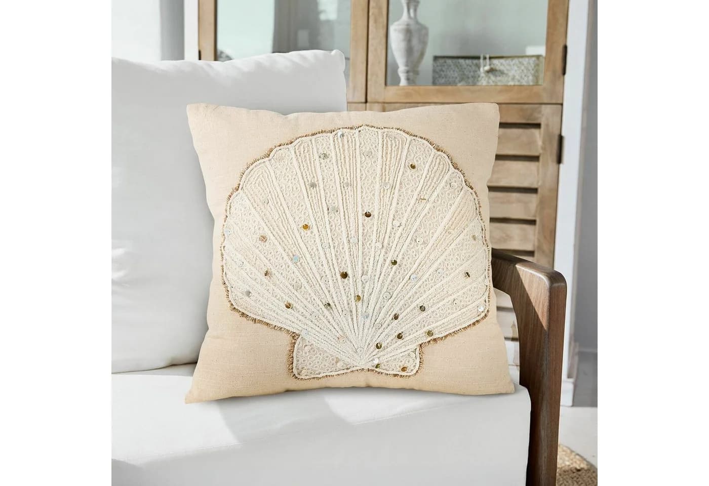 Mirabeau Kissenhülle Luiv Weiß/Beige Handbestickt Muschel - Bild 3