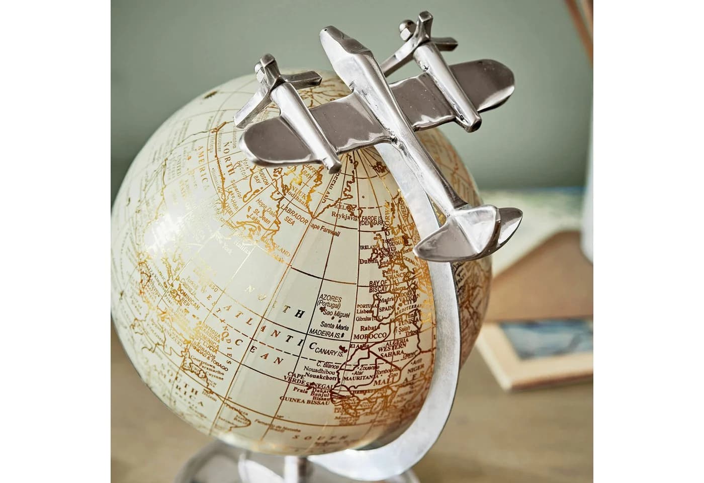 Mirabeau Deko-Globus Jollysail silber/gold mit Flugzeug-Deko - Bild 4