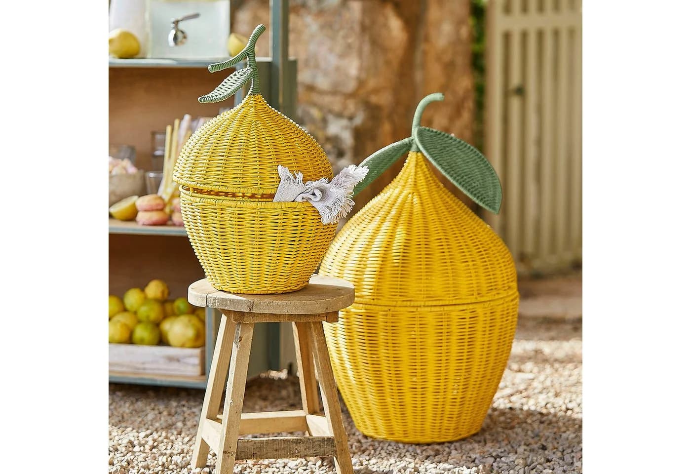 Mirabeau Dekokorb Zitronenkorb 2er Set Gelb/Grün Rattan