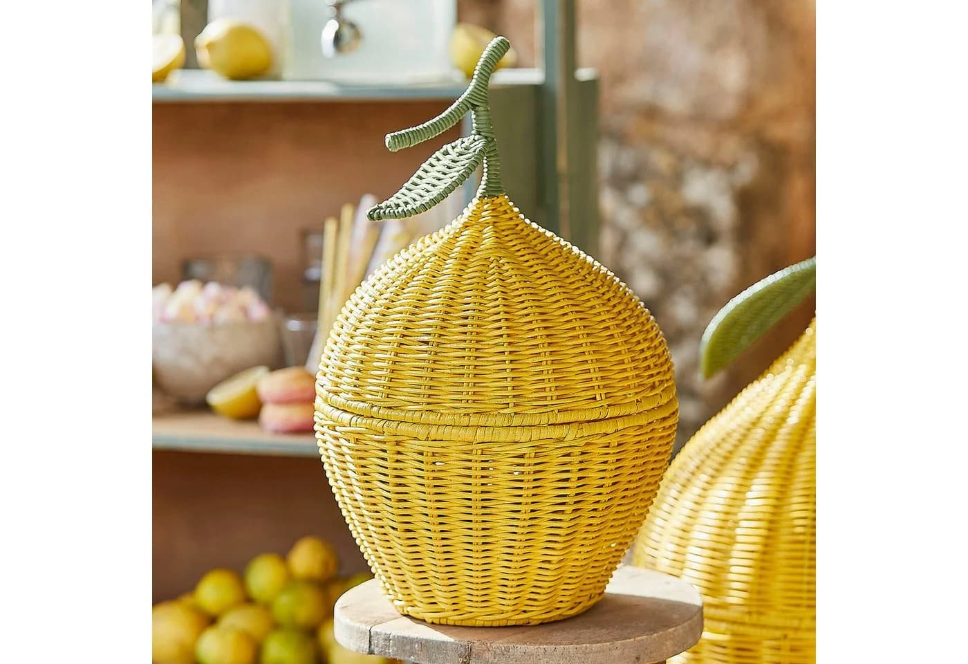 Mirabeau Dekokorb Zitronenkorb 2er Set Gelb/Grün Rattan - Bild 4