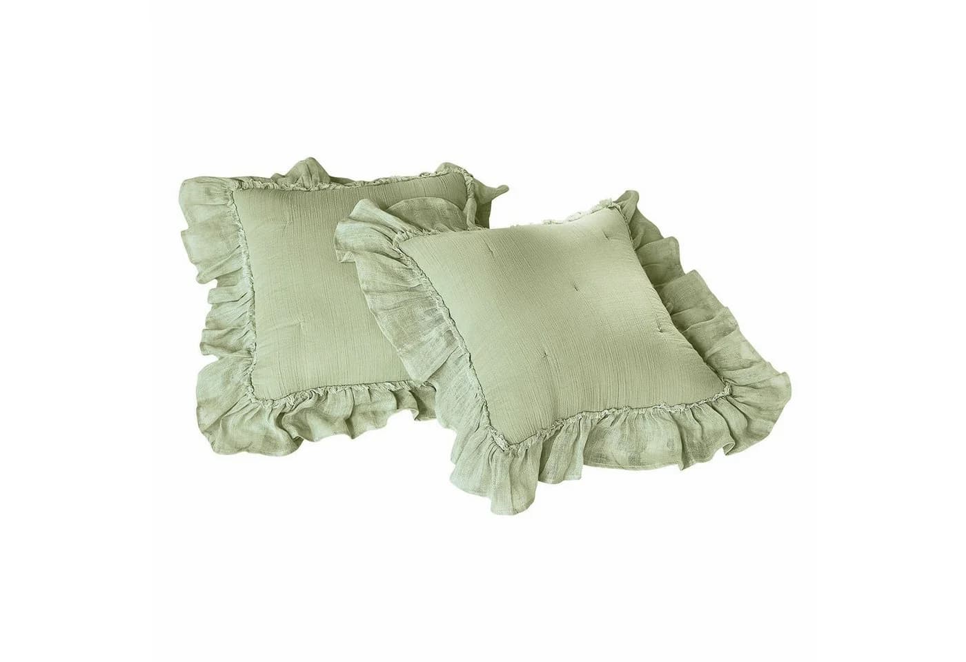 Mirabeau Kissenhülle 2er Set Martone Grün Leinenrüschen - Bild 2
