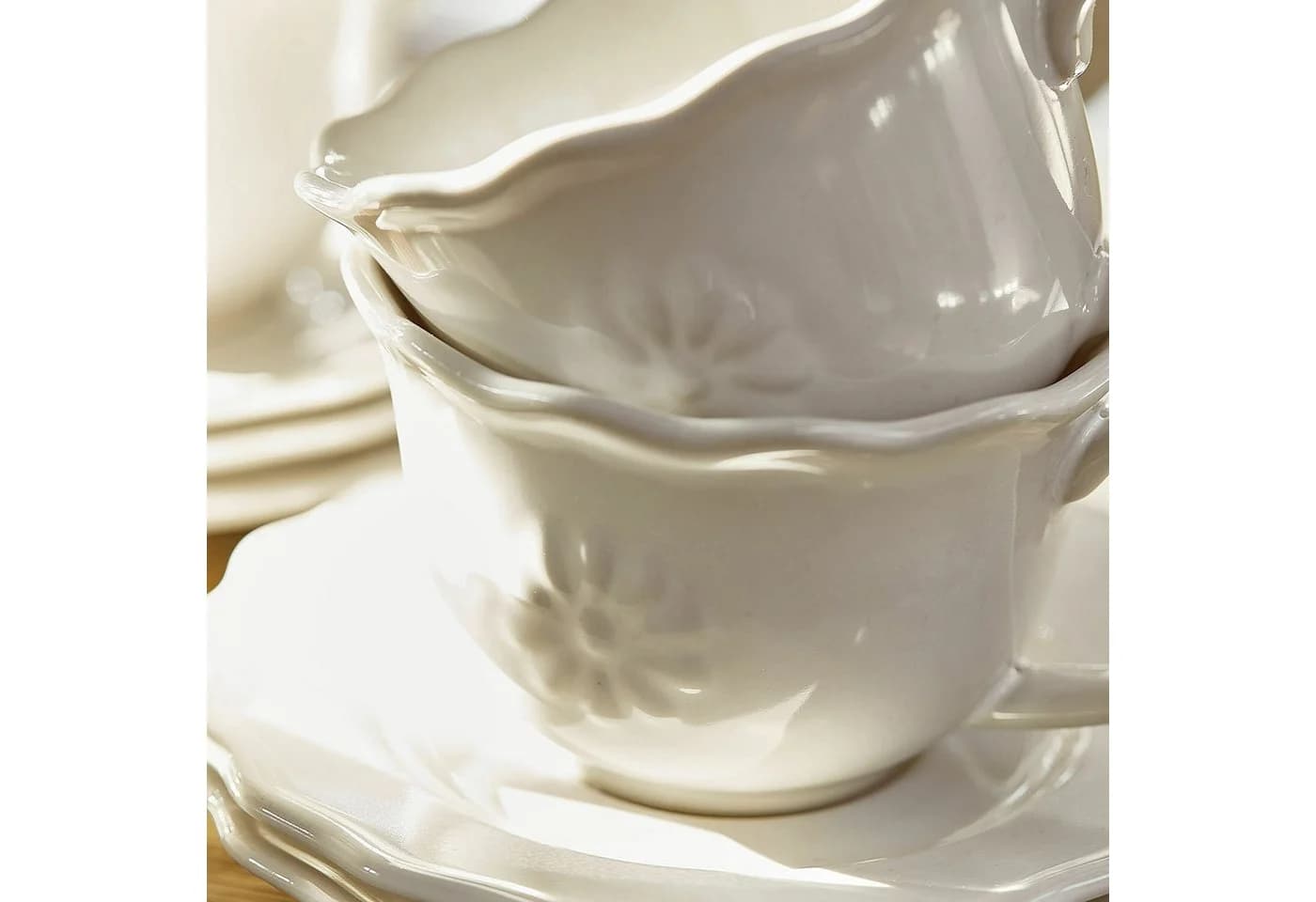 Mirabeau 6er Geschirrset Tasse mit Unterteller Weiß Steinzeug Blumenmotiv - Bild 4