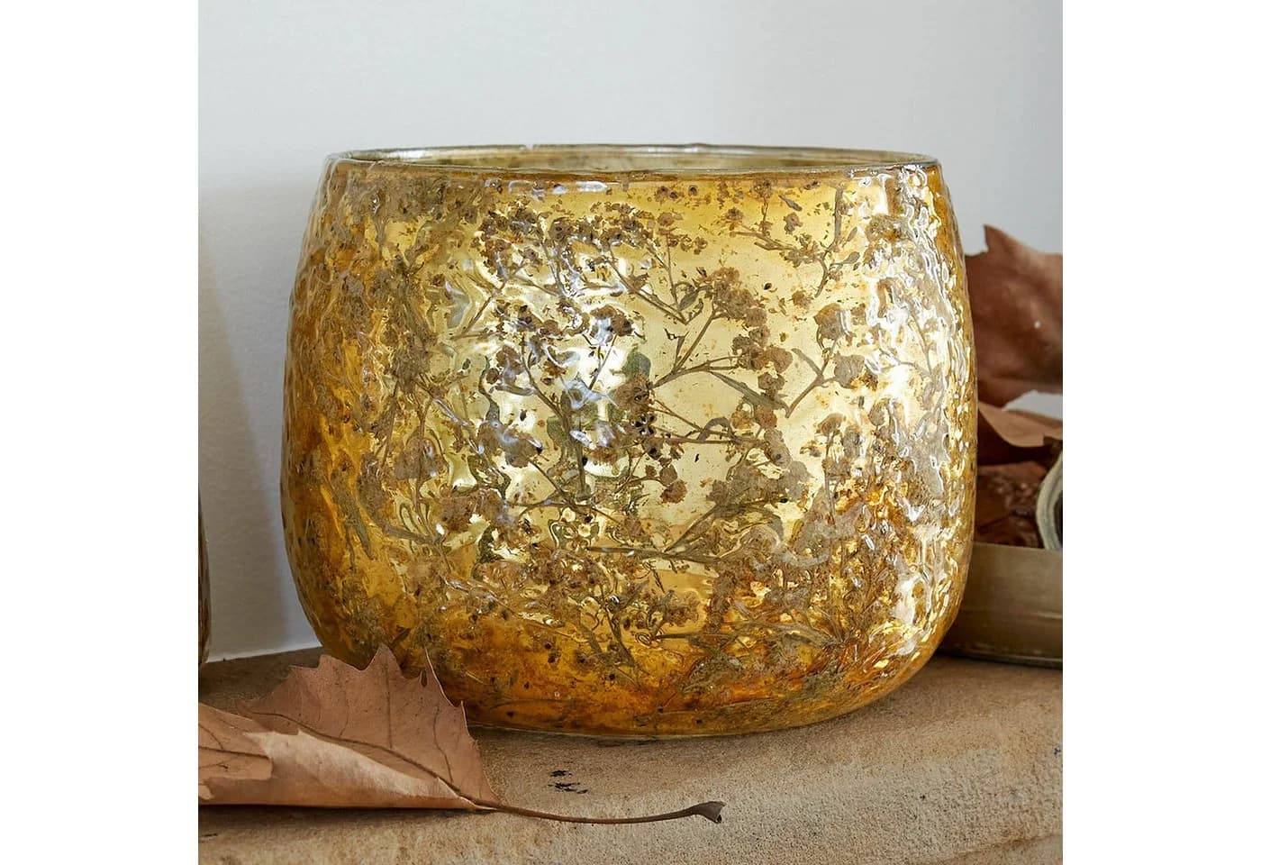 Mirabeau Windlicht 2er Set Hivalen gold mit Naturblättern - Bild 5