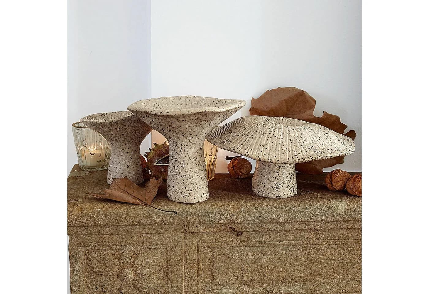 Mirabeau Deko-Pilz 3er Set Safoura beige Steingut
