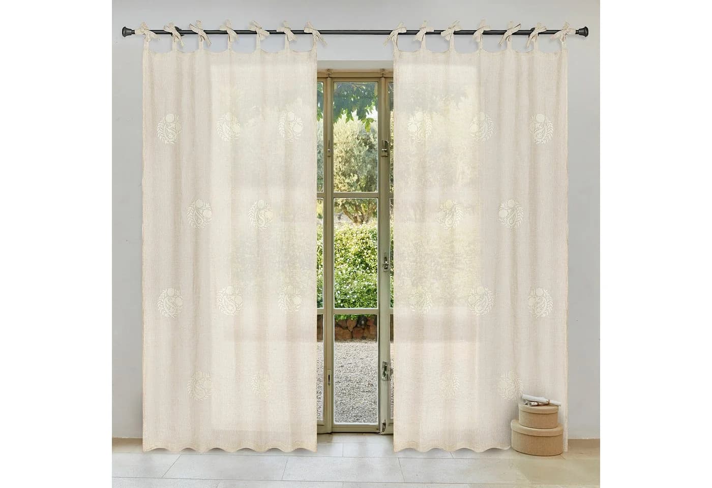 Mirabeau Gardine Pivonar Beige Leinen Stickerei Paisley